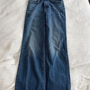 MOTHER Women's Wide-Leg Jeans in Distressed Blue Wash